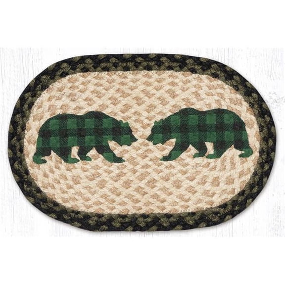 Earth Rug 81-116GPB 10 x 15 in. MSP-116 Green Plaid Bear Printed Oval Swatch Rug