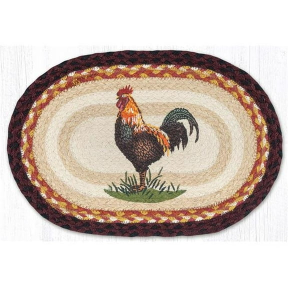 Earth Rug 48-471RR 13 x 19 in. Rustic Rooster Braided Oval Placemat, Multi Color