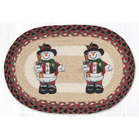 Earth Rug 48-081STH 13 x 19 in. Snowman in Top Hat Braided Oval Placemat, Multi Color