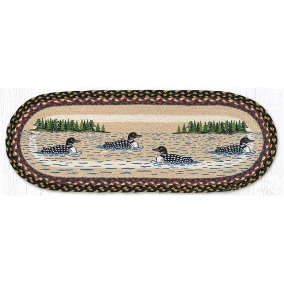 Earth Rug  13 x 36 in. Loon Patch Braided Oval Table Runner, Burgundy & Mustard