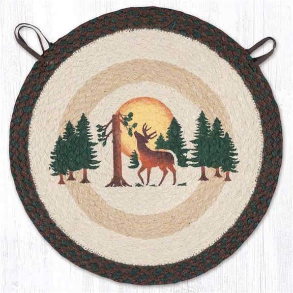 Earth Rug 49-CH922FMD 15.5 x 15.5 in. Full Moon & Deer Braided Round Chair Pad, Multi Color
