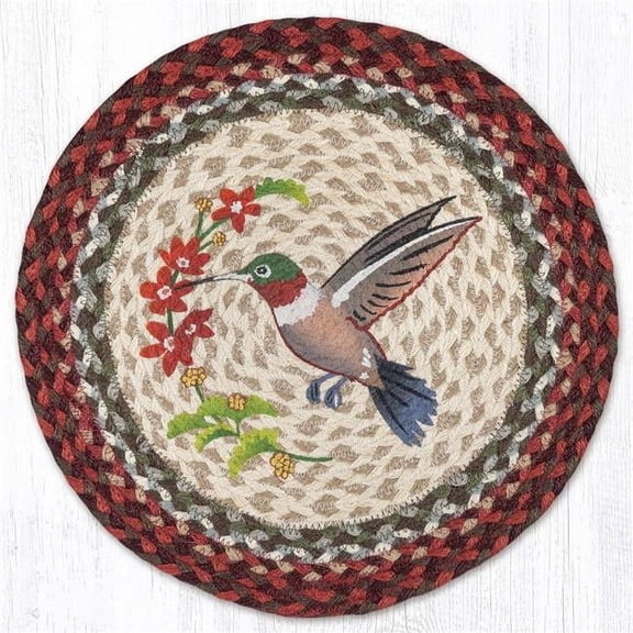 Earth Rug 57-717WH 15 x 15 in. Wildlife Hummingbird Printed Braided Round Placemat, Multi Color