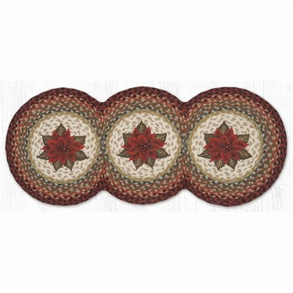 Earth Rug 95-417PP 15 x 36 in. TCP-417 Primitive Poinsettia Printed Braided Tri Circle Table Runner, Multi Color