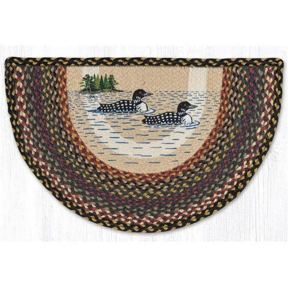 Earth Rug 32-043LP 18 x 29 in. Loon Patch Printed Braided Slice Rug - Brown, Black & Charcoal