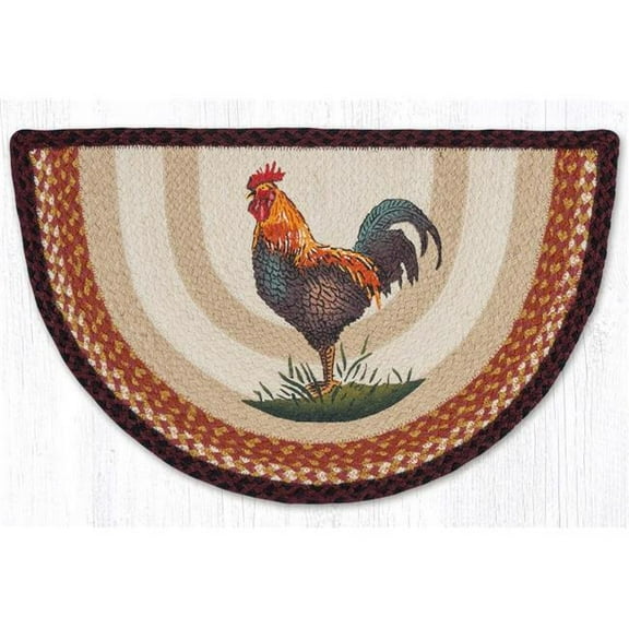 Earth Rug 32-471RR 18 x 29 in. Rustic Rooster Printed Braided Slice Rug - Brown, Black & Charcoal