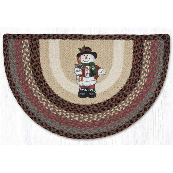 Earth Rug 32-081STH 18 x 29 in. Snowman in Top Hat Printed Braided Slice Rug - Brown, Black & Charcoal
