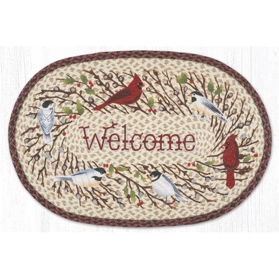 Earth Rug 65-780WWB 20 x 30 in. Welcome Winter Birds Braided Oval Patch Rug, Multi Color