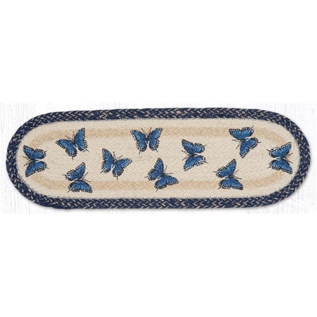 Earth Rug 49-ST9-921BS 27 x 8.25 in. ST-OP-9-921 Blue Swallowtail Braided Oval Stair Tread Mat, Multi Color