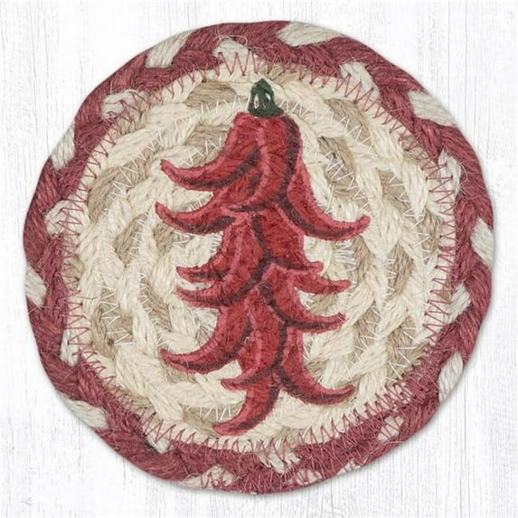 Earth Rug 31-IC916CPR 5 x 5 in. Chili Pepper Ristra Printed Braided Coaster, Multi Color