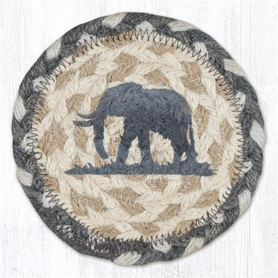 Earth Rug 31-IC890E 5 x 5 in. Elephant Printed Braided Coaster, Multi Color