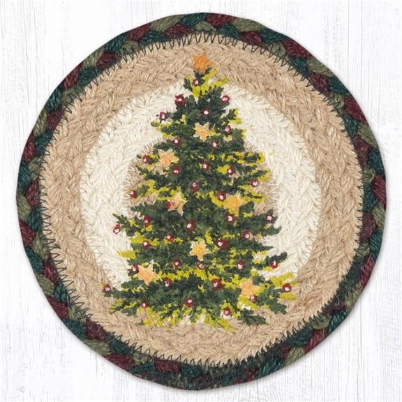 Earth Rug 79-508CJT 7 x 7 in. Christmas Joy Tree Braided Round Large Coaster, Multi Color