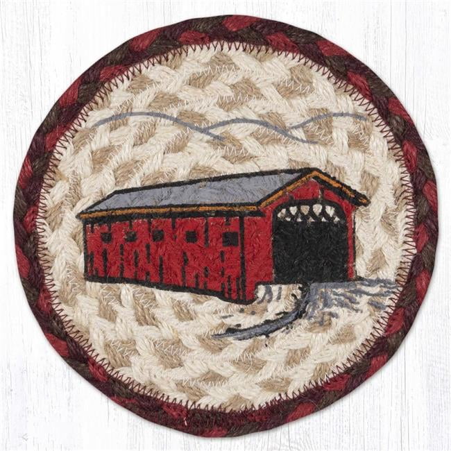 Earth Rug 79-417CB 7 x 7 in. Covered Bridge Braided Round Large Coaster ...