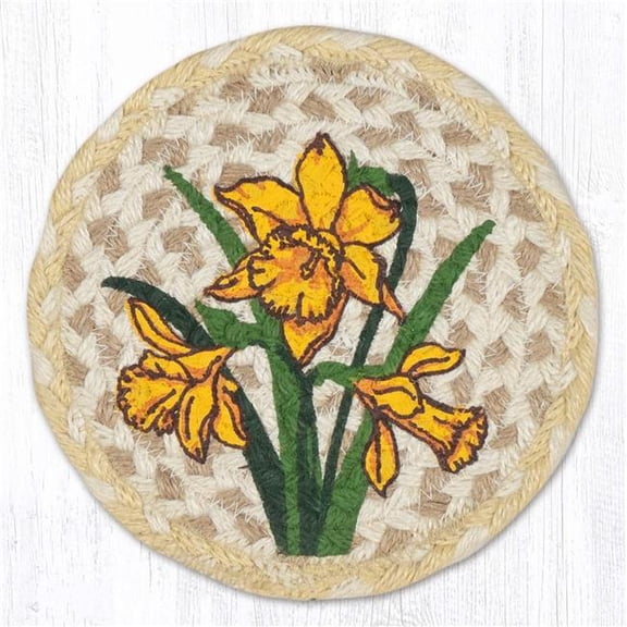 Earth Rug 79-880D 7 x 7 in. Daffodil Braided Round Large Coaster, Multi Color