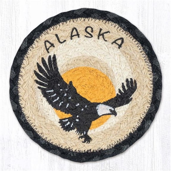 Earth Rug 79-238EA 7 x 7 in. Eagle Silhouette Braided Round Large Coaster, Multi Color