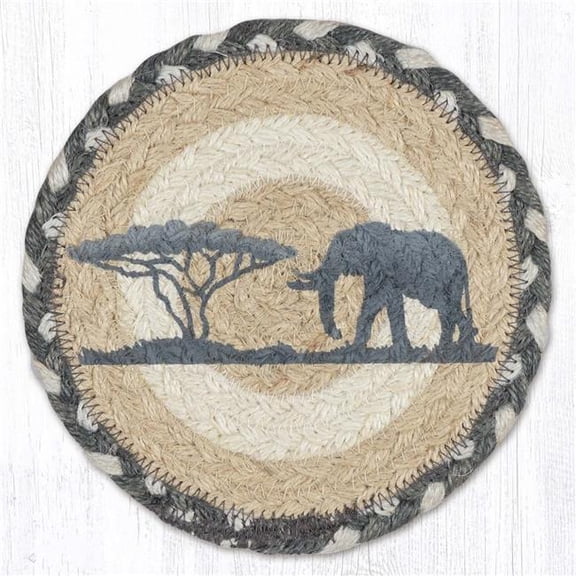 Earth Rug 79-890E 7 x 7 in. Elephant Braided Round Large Coaster, Multi Color