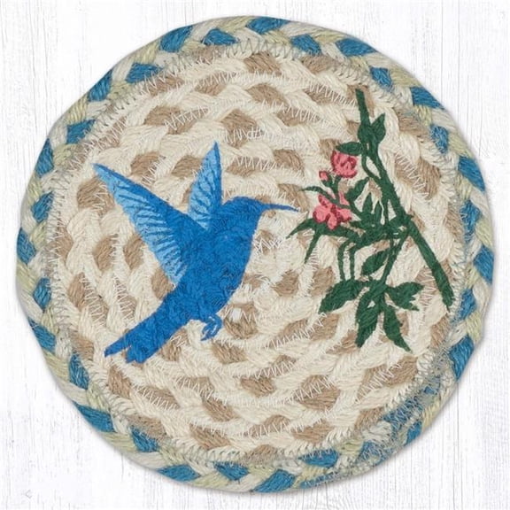 Earth Rug 79-918H 7 x 7 in. Hummingbird Braided Round Large Coaster, Multi Color
