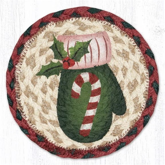 Earth Rug 79-875CCM 7 x 7 in. LC-875 Candy Cane Mitten Round Large Coaster