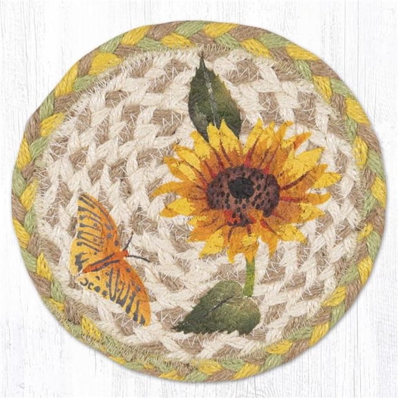 Earth Rug 79-654SF 7 x 7 in. Sunflower Field Braided Round Large Coaster, Multi Color