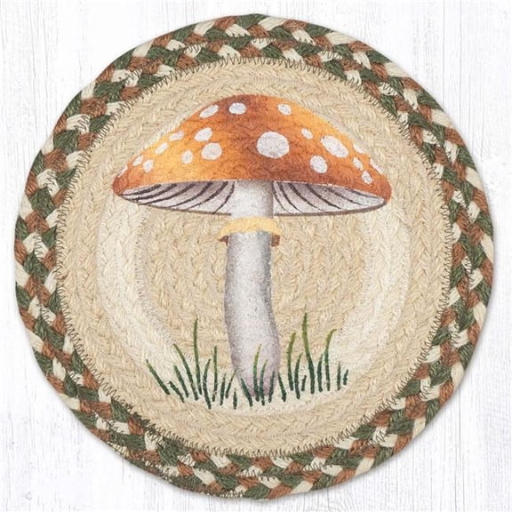 Earth Rug 80-040LM 10 x 10 in. MSPR-40 Light Mushroom Printed Braided Round Trivet, Multi Color