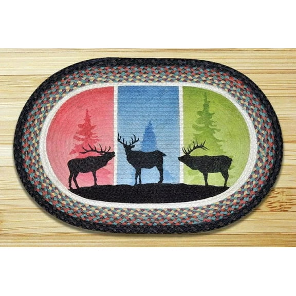 Earth Rugs-20" X 30" Oval 100% Jute Braided Rug-- COLOR BLOCK STAGS