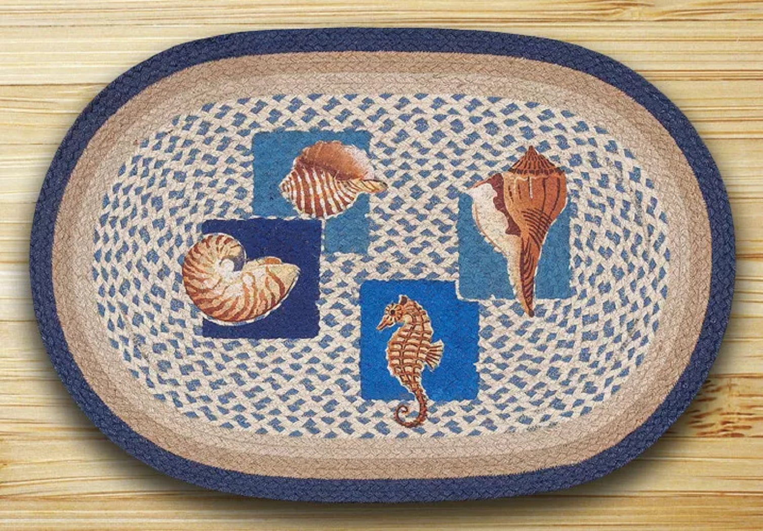 Earth Rugs 20" X 30" Oval 100% Jute Rug--DEEP BLUE SEA