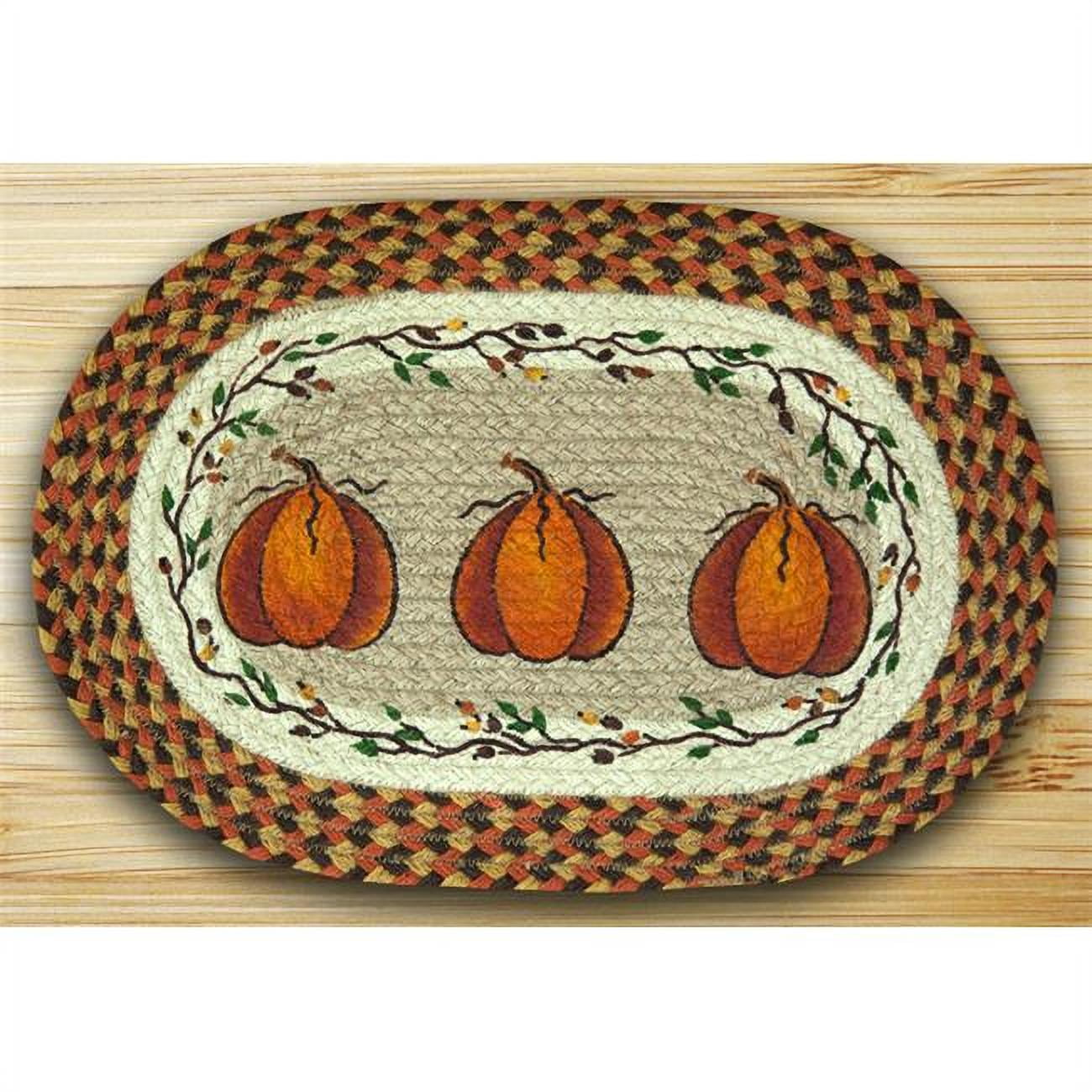 Harvest Pumpkin Oval Braided Jute Placemat, 13" x 19", Natural