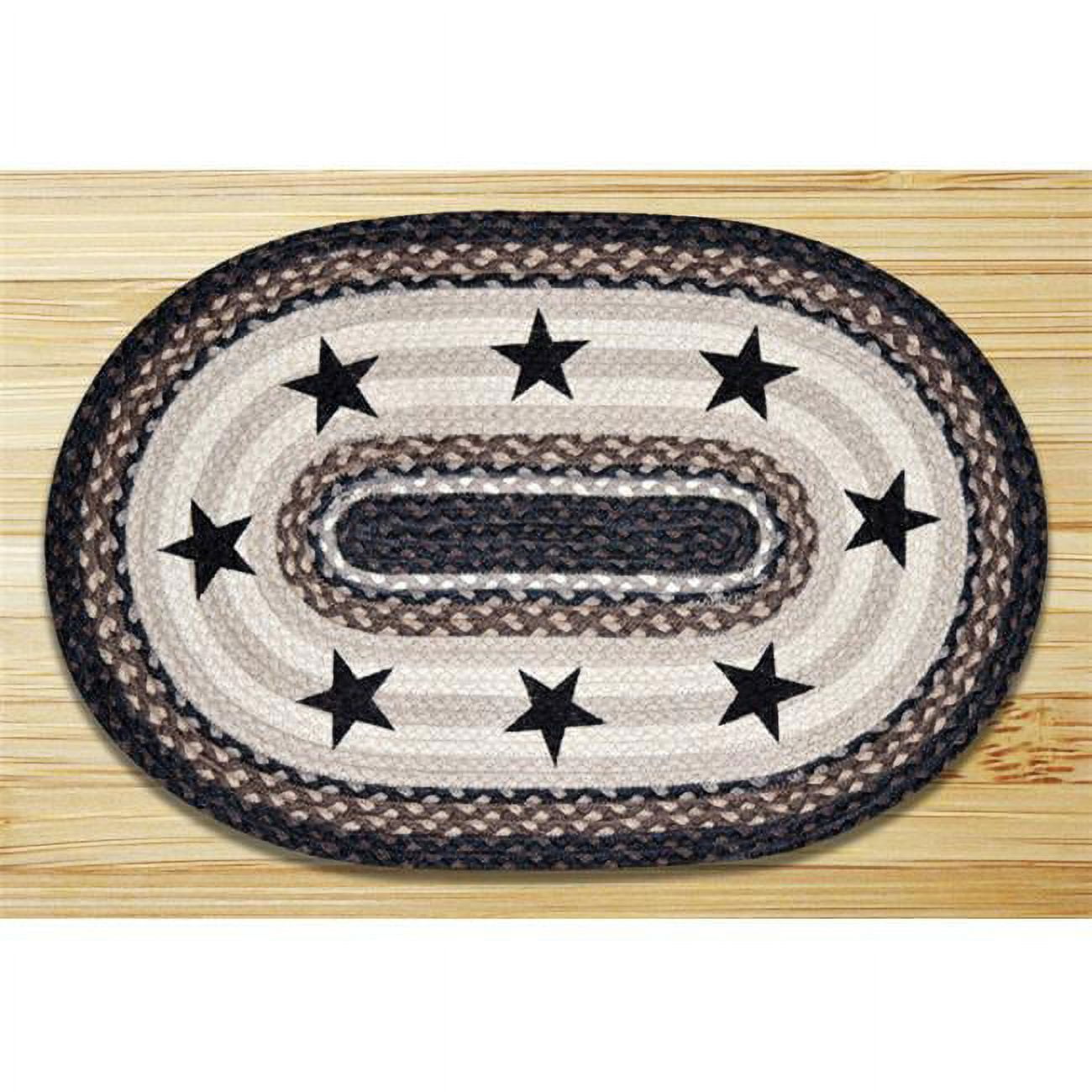 Black and Beige Braided Oval Jute Rug with Stars