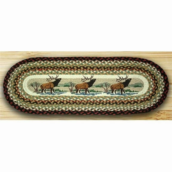 Earth Rugs OP-319 Winter Elk Oval Patch Runner 13" x 36"