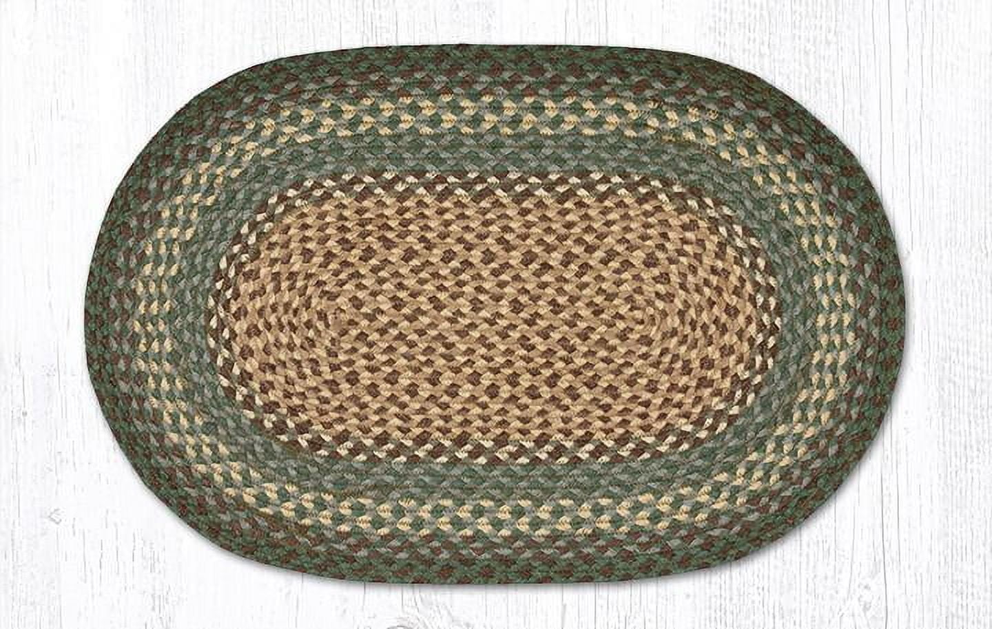 Dark Green and Beige Oval Braided Jute Rug 20" x 30"