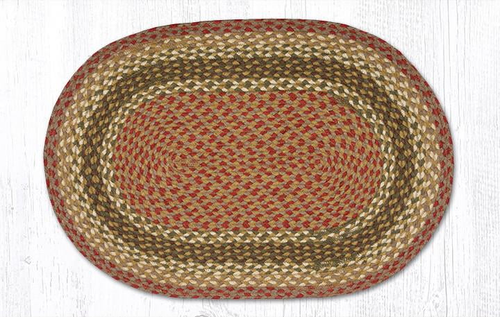 Handmade Oval Braided Jute Rug in Olive, Burgundy, and Gray