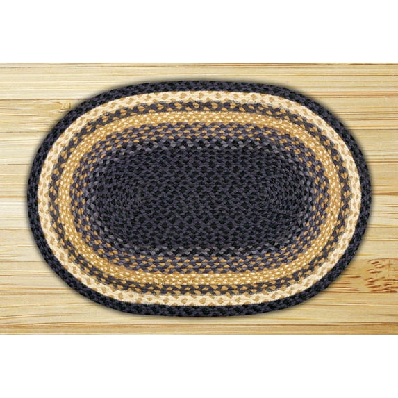 Earth Rugs C-79 Lt. Blue / Dk. Blue / Mustard Oval Braided Rug 4 Feet x 6 Feet