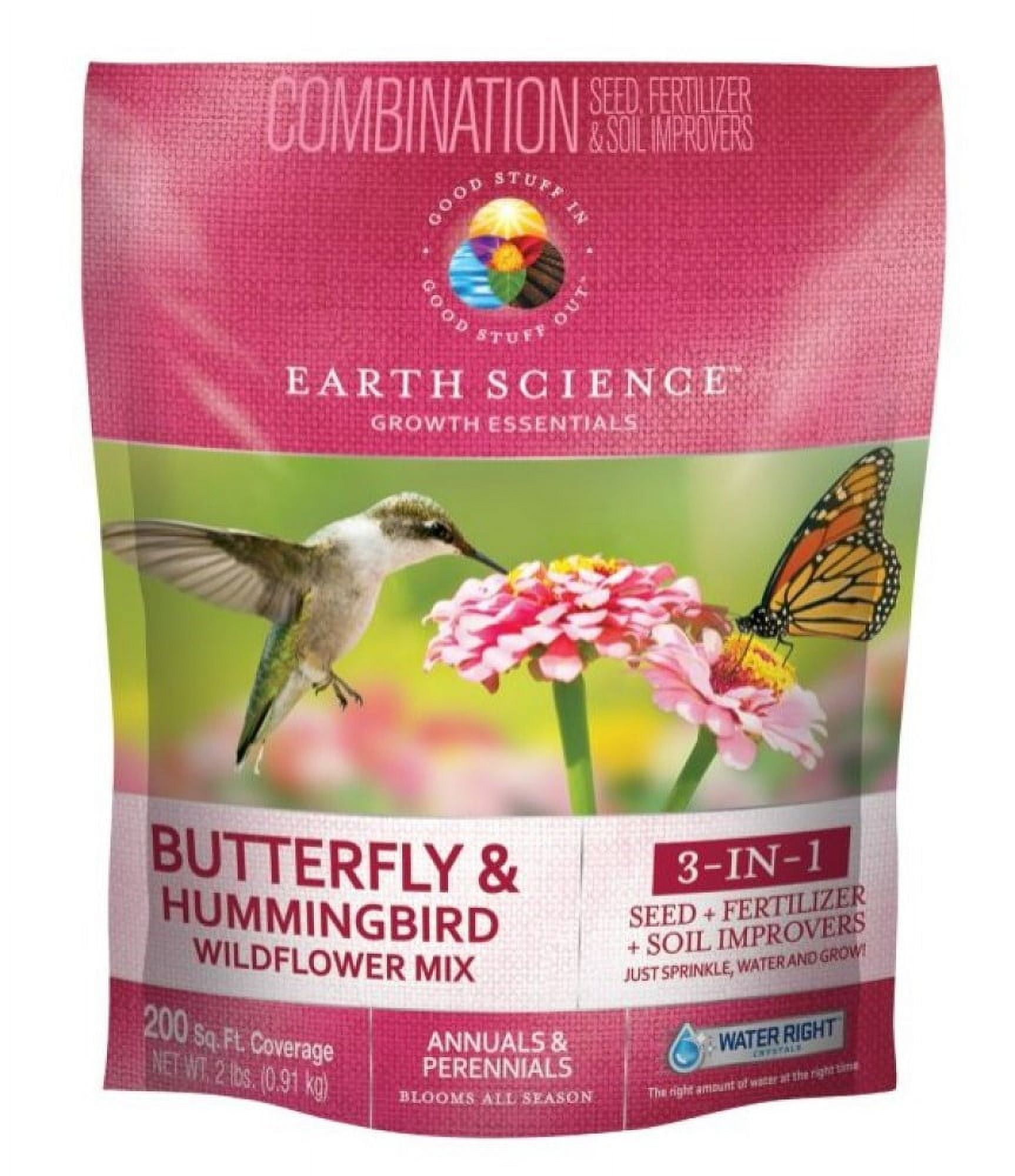 Earth Science 12138-6 Butterfly & Hummingbird All-in-One Wildflower Seed Mix 200 sq. ft. Coverage Area, 2 lb. Bag