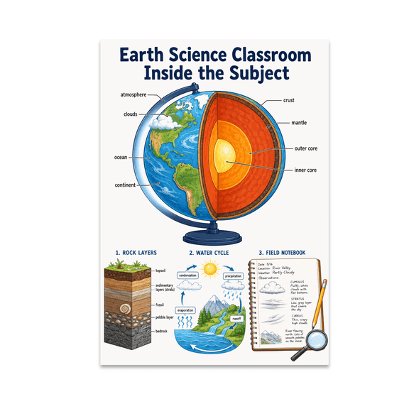 Earth Science Classroom Inside the Subject Poster, Science Lessons, Nature Programs, and Educational Decor, 13x19 Glossy Paper