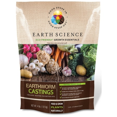 Earth Science Organic Earthworm Castings, 4 lb, Improves Soil Health, Promotes Vibrant Growth, Natural Food for Indoor & Outdoor Plants – Soil Builder for Vegetable Gardens