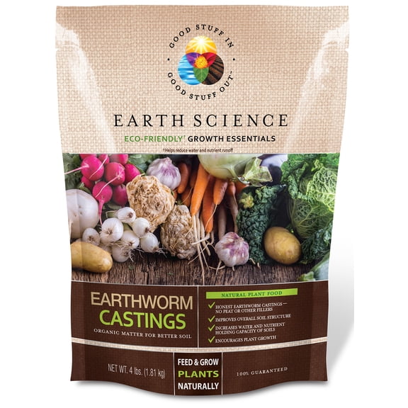 Earth Science Organic Earthworm Castings, 4 lb, Improves Soil Health, Promotes Vibrant Growth, Natural Food for Indoor & Outdoor Plants – Soil Builder for Vegetable Gardens