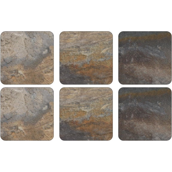 Portmeirion Home & Gifts Set of 6 Cork Backed Earth Slate Coasters, Multi Coloured