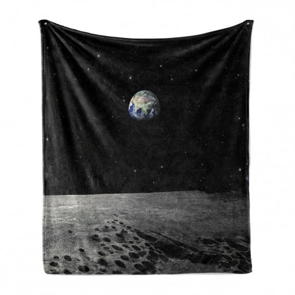 Earth Soft Flannel Fleece Blanket, Planet Earth As Seen from the Moon Outer Space Milky Way Quiet Night Sky Galaxy, Cozy Plush for Indoor and Outdoor Use, 50" x 70", Black Grey Blue, by Ambesonne