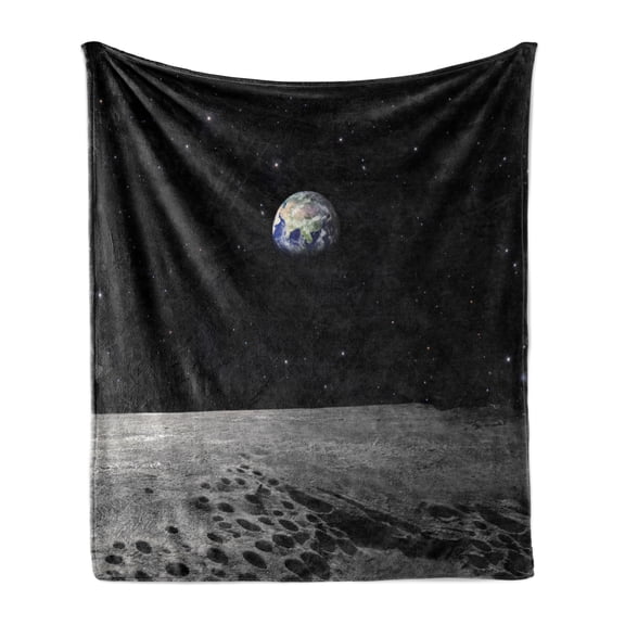 Earth Soft Flannel Fleece Blanket, Planet Earth As Seen from the Moon Outer Space Milky Way Quiet Night Sky Galaxy, Cozy Plush for Indoor and Outdoor Use, 60" x 80", Black Grey Blue, by Ambesonne