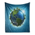 thumbnail image 1 of Earth Soft Flannel Fleece Blanket, Planet Covered with Blue Seas and Forest Continents Trees Greenery Nature, Cozy Plush for Indoor and Outdoor Use, 70" x 90", Blue Green Pale Blue, by Ambesonne, 1 of 6