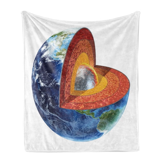 Earth Soft Flannel Fleece Throw Blanket, Earth Image Showing the Inner Core Geology and Science Themed Planet Globe Print, Cozy Plush for Indoor and Outdoor Use, 60" x 80", Multicolor, by Ambesonne