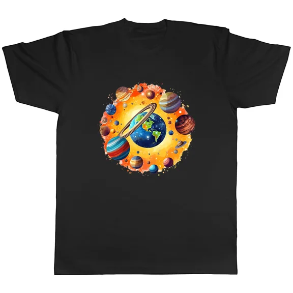Earth Space Solar System Planets Science Astronomy Graphic Unisex T-Shirt, S-5XL