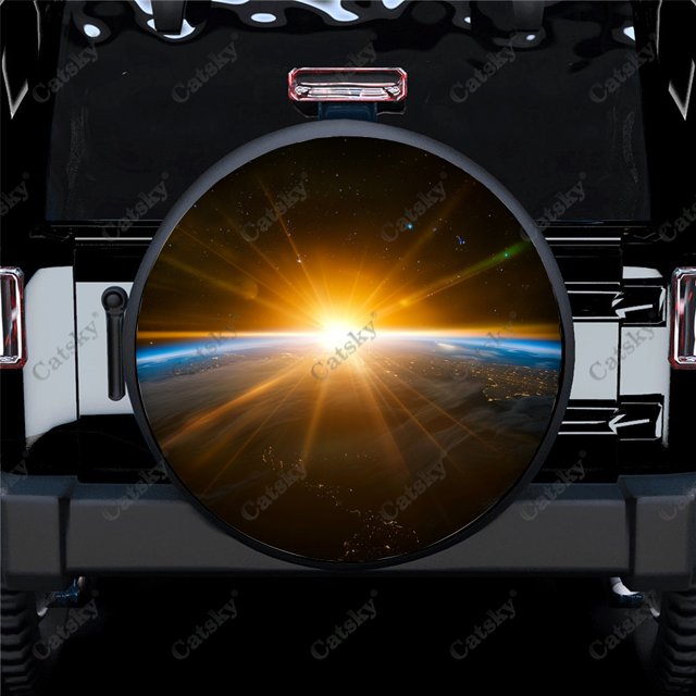 Earth Space Sun Rising Polyester Universal Spare Wheel Tire Cover