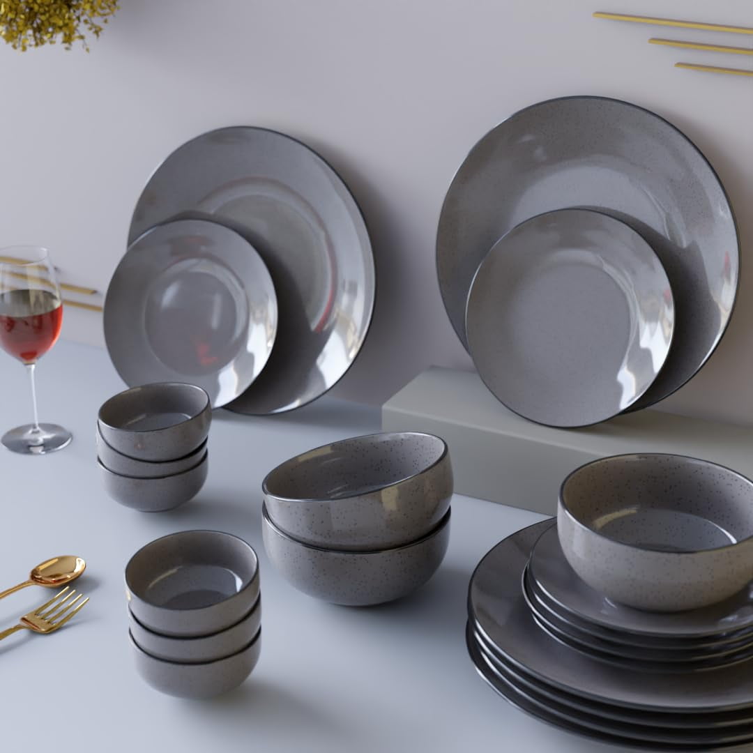 The Earth Store Handcrafted Glossy Grey Marble Ceramic Dinner Set 21 ...