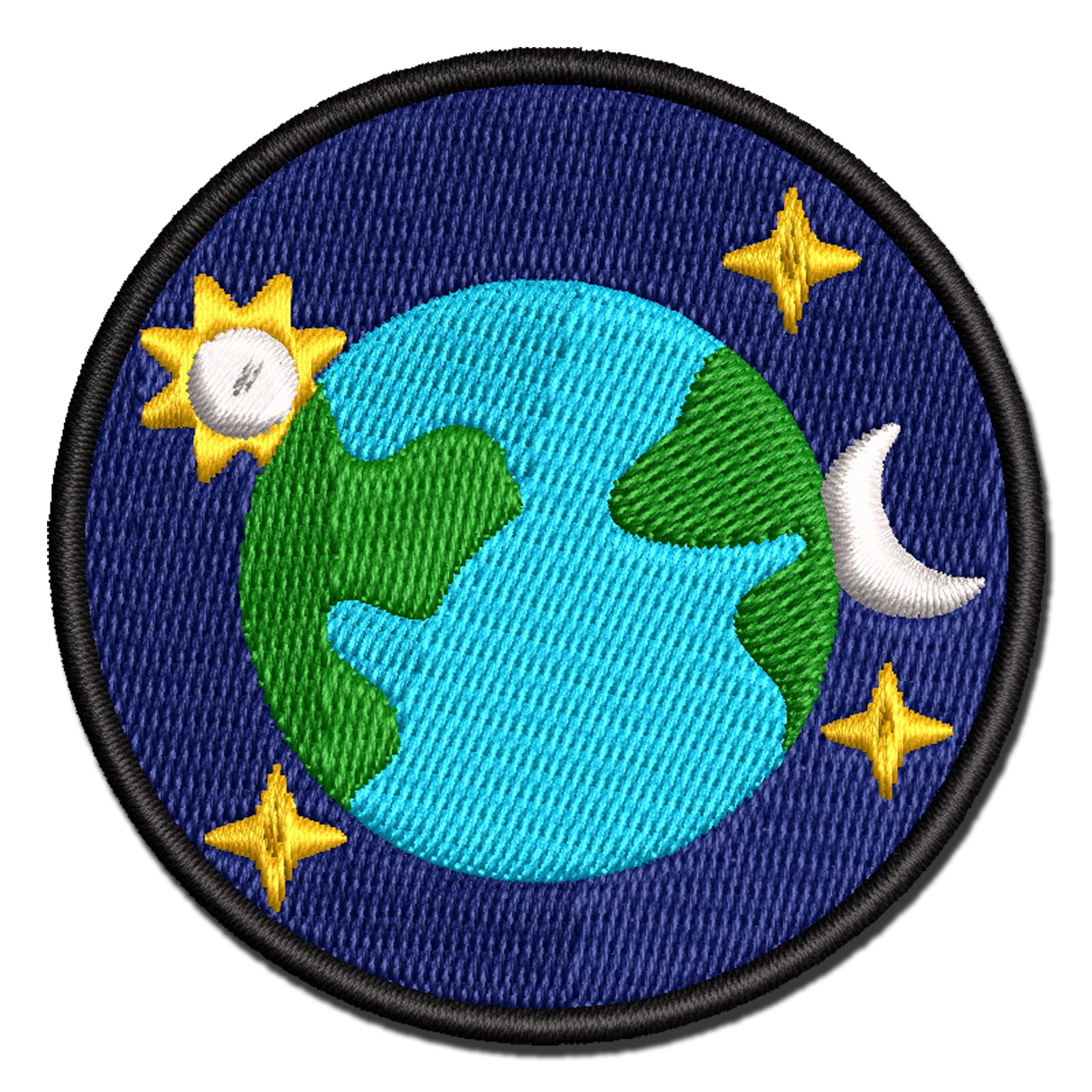 Earth Sun Moon Stars Applique Multi-Color Embroidered Hook & Loop Patch - 3.5 Inch Large