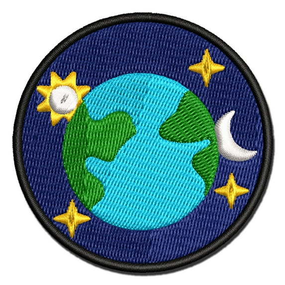 Earth Sun Moon Stars Applique Multi-Color Embroidered Iron-On Patch - 2.0 Inch Mini