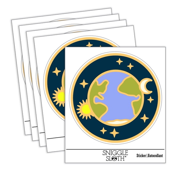 Earth Sun Moon Stars Car Window Bumper Water Bottle Phone Tablet Laptop Waterproof Vinyl Decal Sticker Set 5-Pack - Gloss Finish - 2.0"