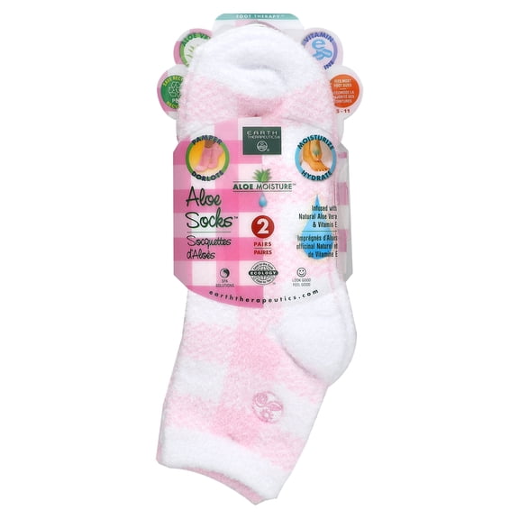Aloe Moisture Socks by Earth Therapeutics, 2 Pack: Pink Plaid, Infused with Natural Aloe Vera & Vitamin E