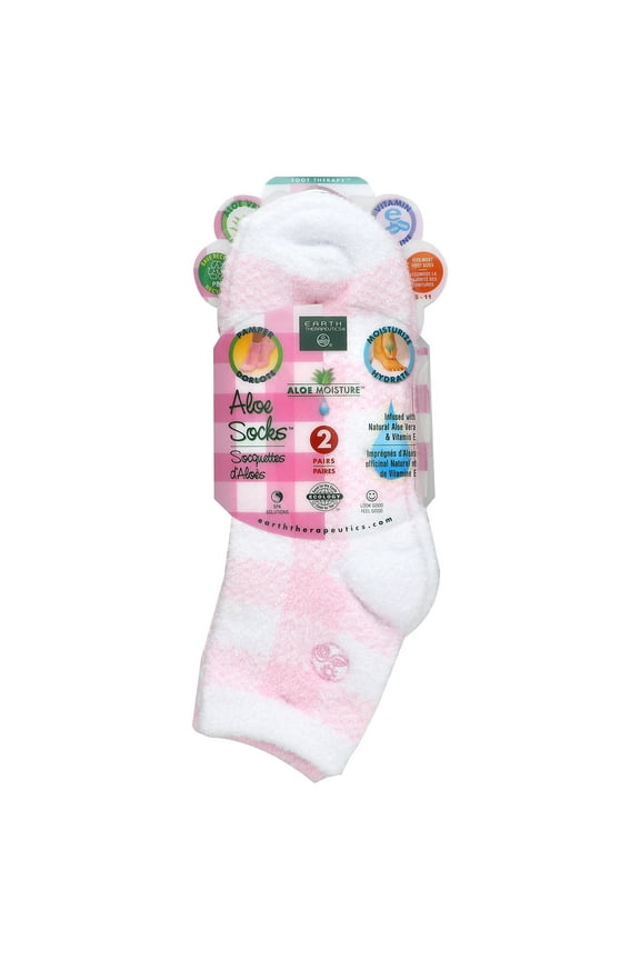 Aloe Moisture Socks by Earth Therapeutics, 2 Pack: Pink Plaid, Infused with Natural Aloe Vera & Vitamin E