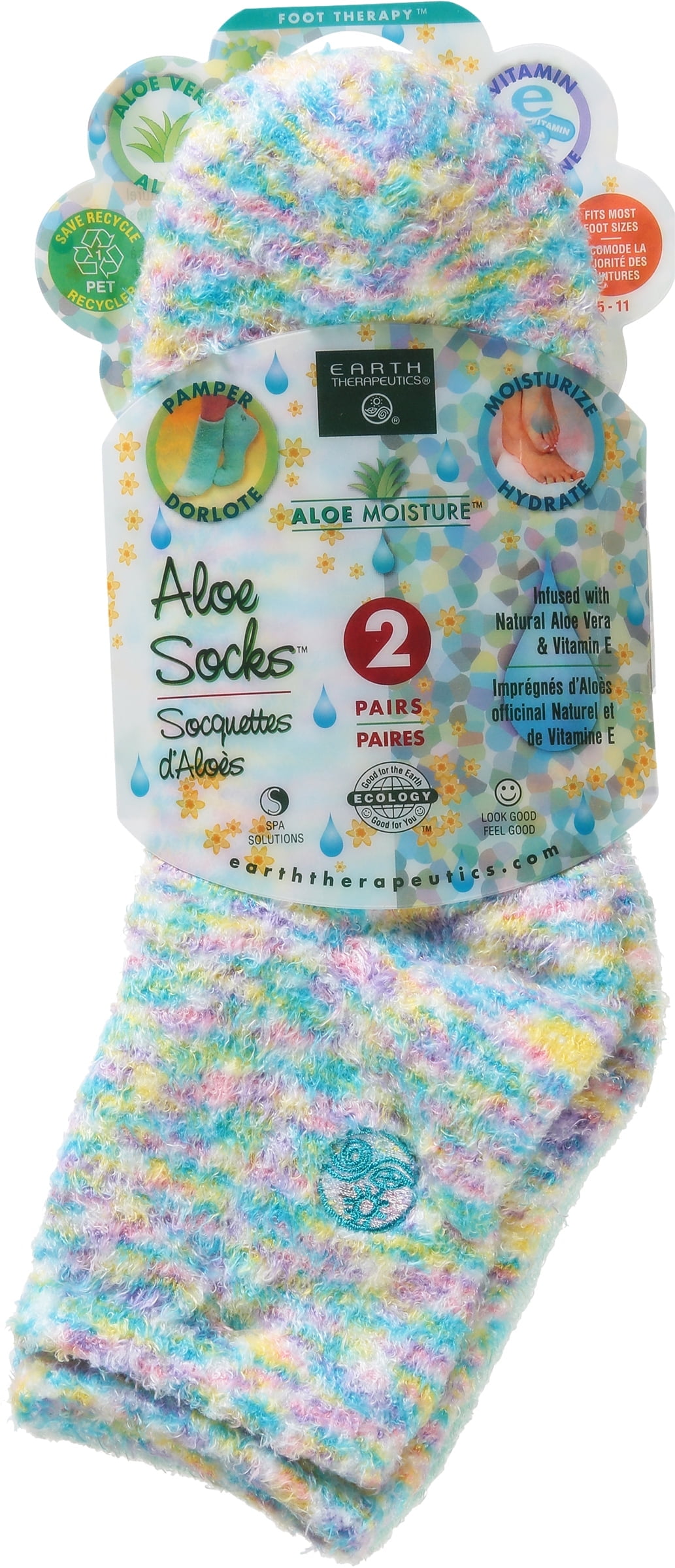 Earth Therapeutics Aloe Moisture Aloe Socks – 1 Pair | Infused with Aloe Vera & Vitamin E | Moisturizing Spa Socks