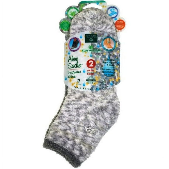 Earth Therapeutics Aloe Moisture, Aloe Socks, Grey and White, 2 Pairs